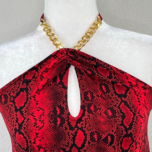 Michael Kors Red Crimson Snakeskin Keyhole Chain Tie Neck Halter Top SM/Med NWT - Picture 7 of 15